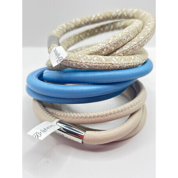 Brighton Lot of 3 Triple woodstock bracelets  Blue buff multi #81 - Picture 1 of 10